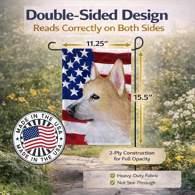 Caroline's Treasures CK6630GF Norwegian Buhund Dog American Flag Garden Flag Mailbox Flag Decorative Yard Flag Banner Outside Patio Artwork Yard Flower Beds, Garden Size, Multicolor