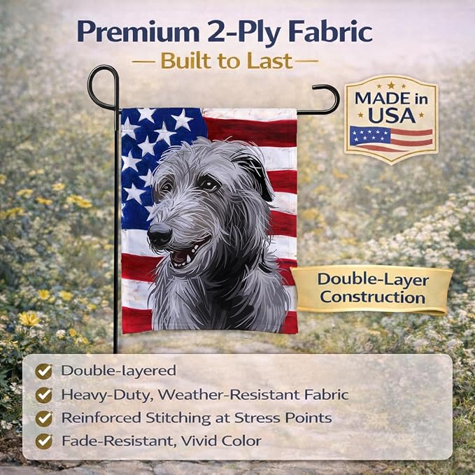 Caroline's Treasures CK6695GF Scottish Deerhound Dog American Flag Garden Flag Mailbox Flag Decorative Yard Flag Banner Outside Patio Artwork Yard Flower Beds, Garden Size, Multicolor