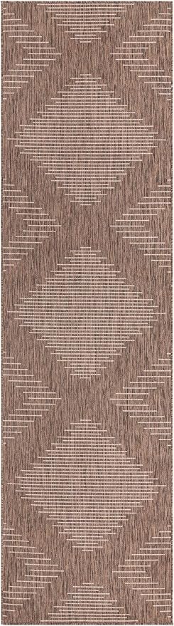 Unique Loom Outdoor Modern Collection Area Rug - Tambor (3' 3" x 12' Runner, Brown/ Ivory)