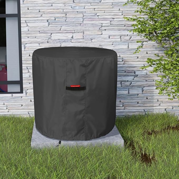 Porch Shield Waterproof AC Covers – Heavy Duty Round Air Conditioner Cover for Outside Unit Up to 34''D x 30''H, Black