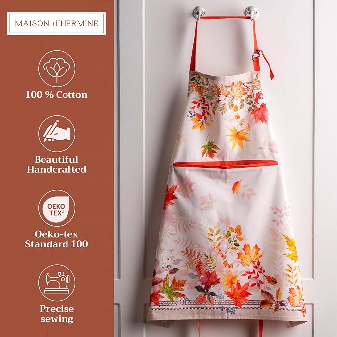 Maison d' Hermine Aprons for women with Pocket 100% Cotton (27.50"x31.50") | Adjustable Neck Strap & long ties Apron Men Chef Wedding Cooking Gardening Server Maid