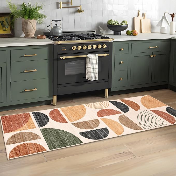 Boho Runner Rug Washable,2x6 Area Rugs Non Slip Modern Abstract | Long Throw Carpet for Hallways Kitchen Bathroom Bedroom Entryway Bedside Laundry Soft Low Pile Indoor Bohemian Terracotta
