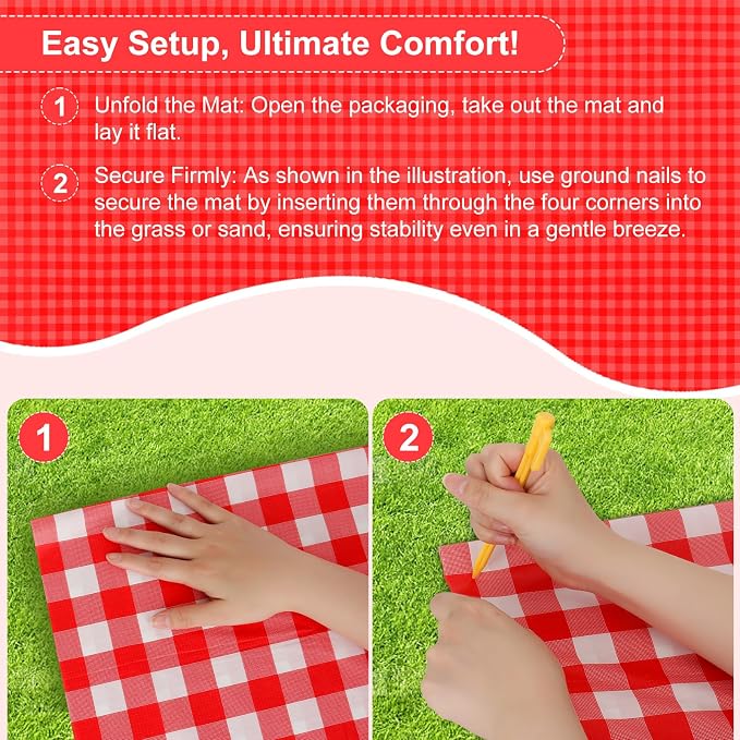 4 Pcs Disposable Outdoor Picnic Blankets 70.9''x70.9'' Portable Pocket Blanket Foldable Waterproof Picnic Mats Sandproof Beach Blanket with Ground Spikes for Beach Travel Hiking Camping