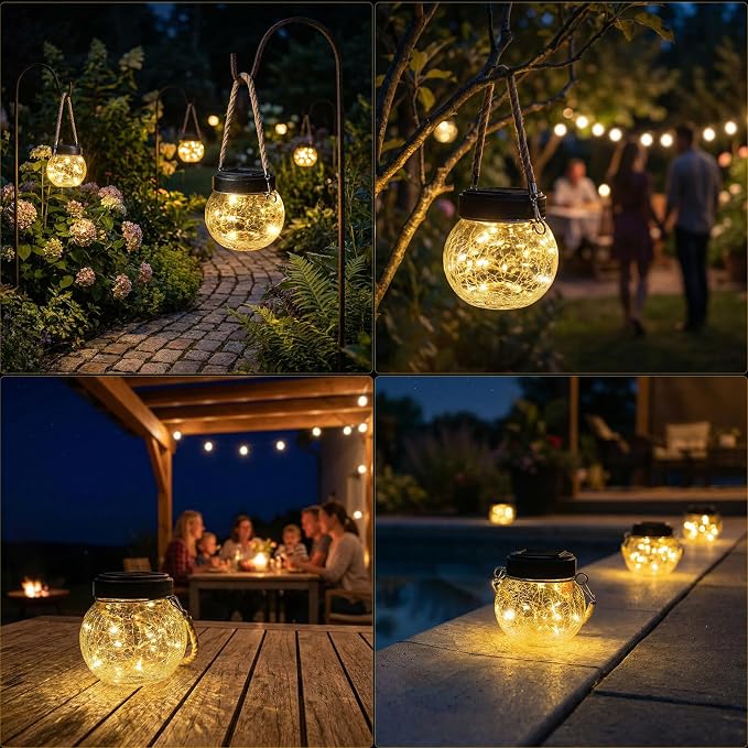 ROSHWEY 6 Pack M Size Solar Lantern Gifts for Women - Outdoor Solar Lanterns Waterproof with 15 LED Hanging Garden Patio Backyard Decor Lights for Halloween Christmas Easter Gift