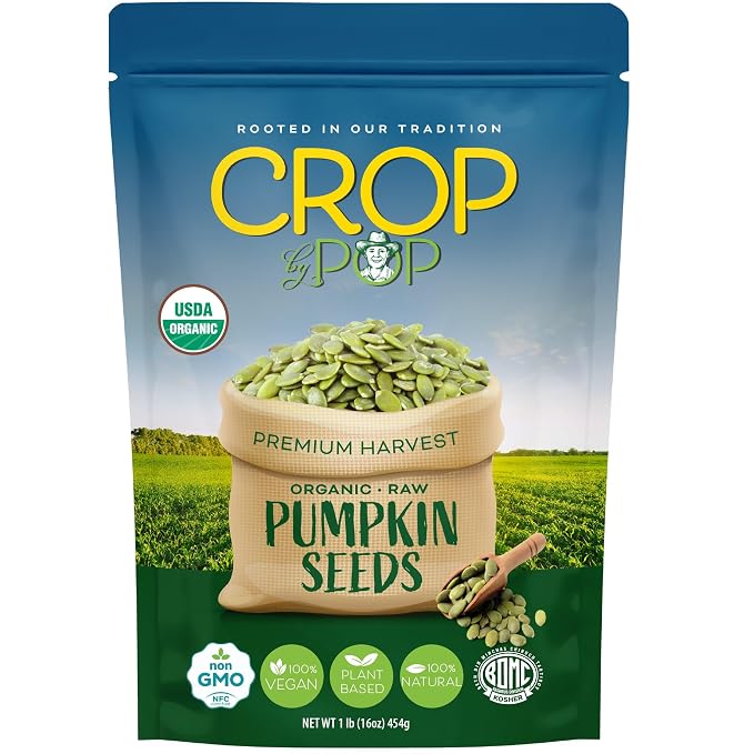 CROP BY POP - Organic Raw Pumpkin Seeds (16 Oz - 1 LB) Packed Fresh in Resealable Bag - USDA Organic, Non GMO - Naturally Grown, Vegan, Kosher
