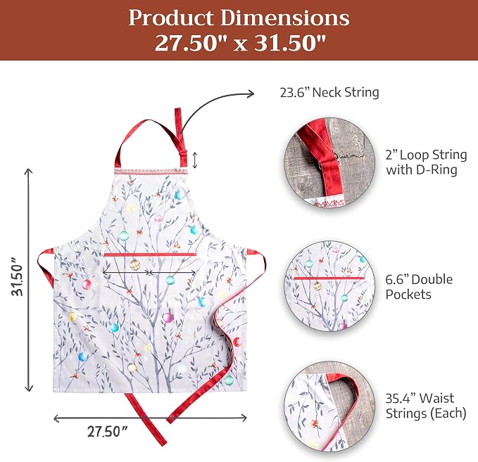 Maison d' Hermine Aprons for women with Pocket 100% Cotton (27.50"x31.50") | Adjustable Neck Strap & long ties Apron Men Chef Wedding Cooking Gardening Server Maid