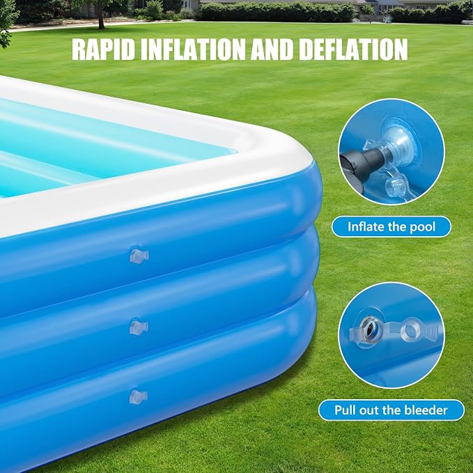 Inflatable Pool for Adults, 115" x 68" x 22" Blow Up Pools, Rectangular Family Swimming Pool