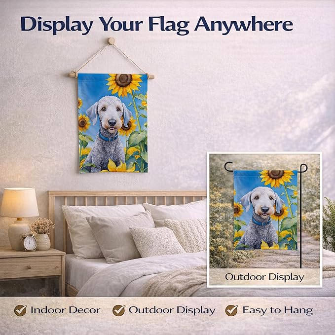 Caroline's Treasures DAC6021GF Bedlington Terrier in Sunflowers Garden Flag Mailbox Flag Decorative Yard Flag Banner Outside Patio Artwork Yard Flower Beds, Garden Size, Multicolor
