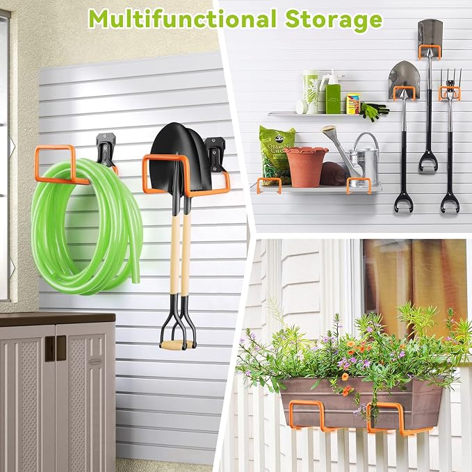 Hose Holder Stand Wall Mount, 2Pcs Heavy Duty Garden Hose Hanger Reel, Metal Water Pipe Tube Hooks Rack for Outside Yard, Garage, Storage Organizer - Orange