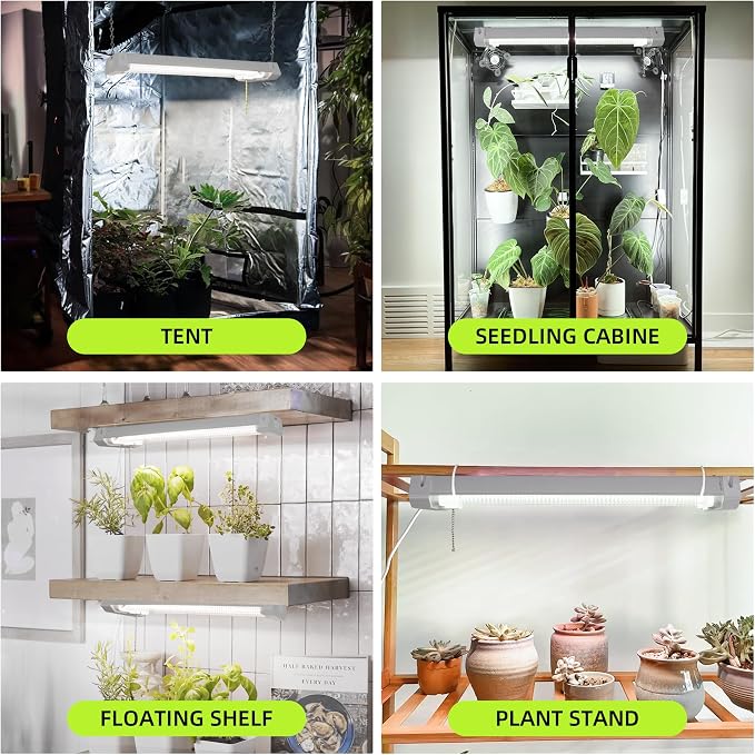 Hlite 16 inch Plant Growing Lamps, Hanging Full Spectrum 4 Pack, White | Hanging Grow Light for Indoor Plants with Shade, Linkable Plug and Hanging with On/Off Switch, Seedling to Flowering