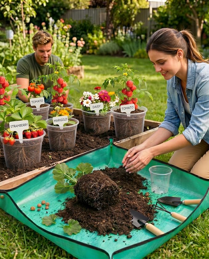 10/8/6/4 Inch Sizes Large Clear Nursery Pots with Drainage -16 Pack Plastic Plant Pots with Garden Tools & Labels, Seedling Pots for Transplanting Succulents Flowers Herb Vegetables