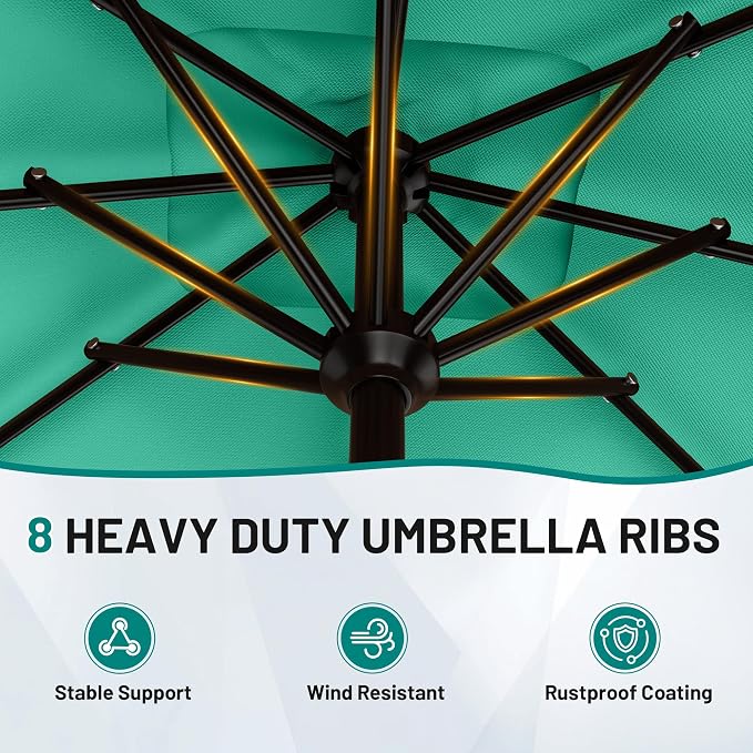 AreShark 8 X 10 FT Large Rectangular Patio Umbrella with Valance, Outdoor Table Market Umbrella w/Crank & 8 Ribs, Rectangle Outdoor Umbrellas for Garden, Deck, Yard and Poolside, Sky Blue