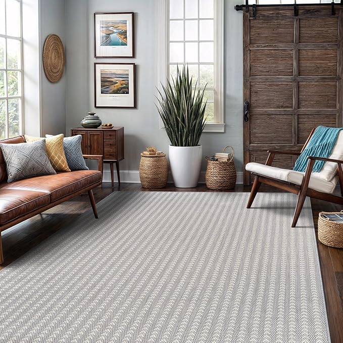 Washable Outdoor Rug 6x9 Modern Area Rugs Outdoor Carpets Striped Pattern Non Shedding Waterproof Easy Clean Patio Deck Porch Living Room Bedroom Garden RV (6 X 9 Gray)