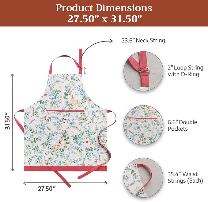 Maison d' Hermine Aprons for women with Pocket 100% Cotton (27.50"x31.50") | Adjustable Neck Strap & long ties Apron Men Chef Wedding Cooking Gardening Server Maid