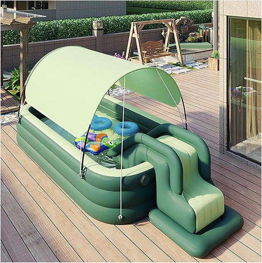 Inflatable Pool for Kids and Adults With slide and sunshade,Full-Sized Inflatable Kiddie Pools,Above Ground Pools for Family, Backyard, Garden, Lawn, Outdoor ( Paddling Pool/ Kiddie Pool)(Color:Green,
