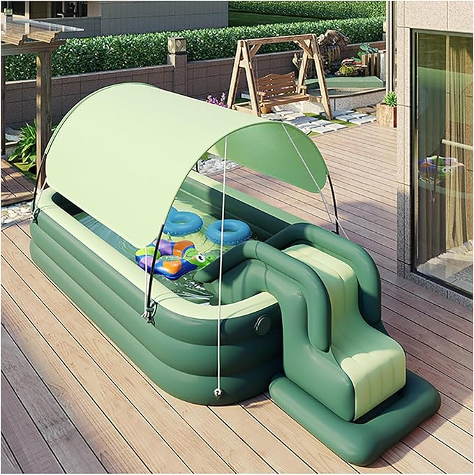 Inflatable Pool for Kids and Adults With slide and sunshade,Full-Sized Inflatable Kiddie Pools,Above Ground Pools for Family, Backyard, Garden, Lawn, Outdoor ( Paddling Pool/ Kiddie Pool)(Color:Green,