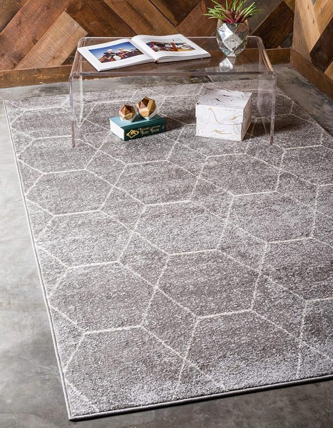 Unique Loom Trellis Frieze Collection Area Rug - Geometric (9' x 12' 2", Light Gray/ Ivory)