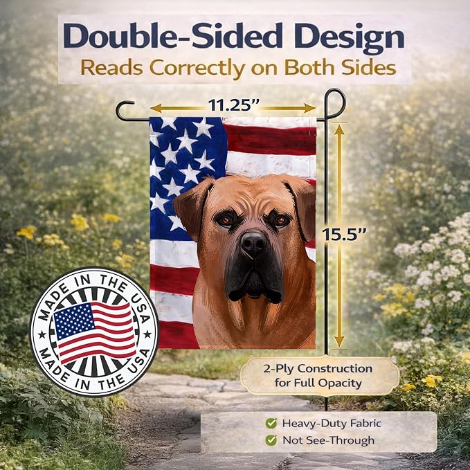 Caroline's Treasures CK6444GF Boerboel Dog American Flag Garden Flag Mailbox Flag Decorative Yard Flag Banner Outside Patio Artwork Yard Flower Beds, Garden Size, Multicolor
