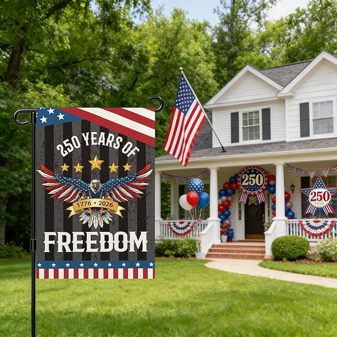 250 Anniversary Usa Garden Flags for Outside, 250 Anniversary USA Flag 1776-2026 Commemorative Patriotic Yard Sign Outdoor Design Banner 4th of July Decorations Double Sided Waterproof Flag with Eagle Design 250 Year American Flag 12x18 Inch