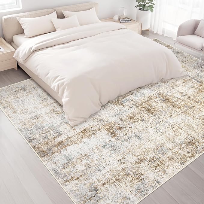 Area Rugs 8x10 Living Room: Washable Rug Modern Abstract Large Rugs Soft Non Slip Neutral Rug Stain Resistant Indoor Carpet for Bedroom Kitchen Dining Room Home Office Rugs(Blue Brown,8'x10')