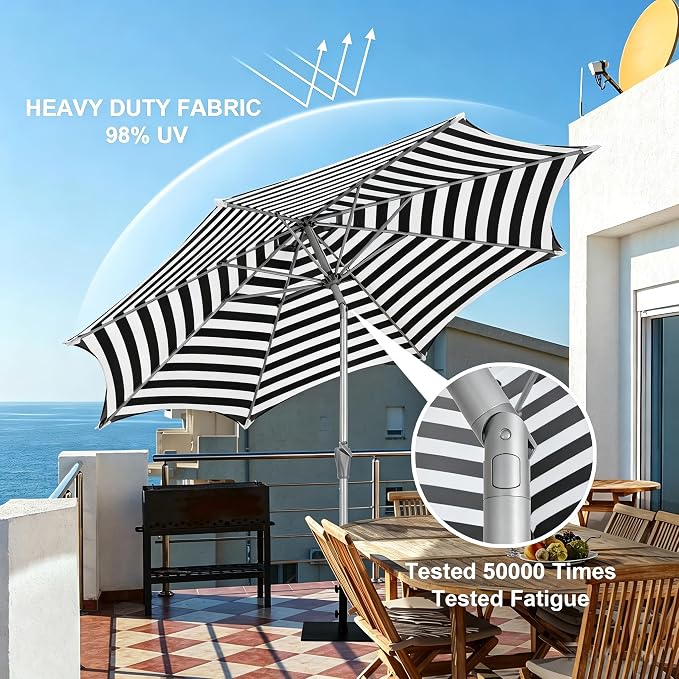 Tempera Patio Umbrellas Arc Edge Outdoor Table Market Umbrellas with Crank & Pust Button Tilt|Auto-Tilt, 8 Steel Ribs, High Color-Fastness Canopy