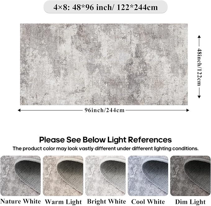 Modern Abstract Wide Hallway Runner:4x8 Grey Rug | Living Room, Bedroom ,Laundry Room - Washable Non-Slip Soft Thin Carpet - Easy-to-Clean Low Pile Floor Mat for Home Decor