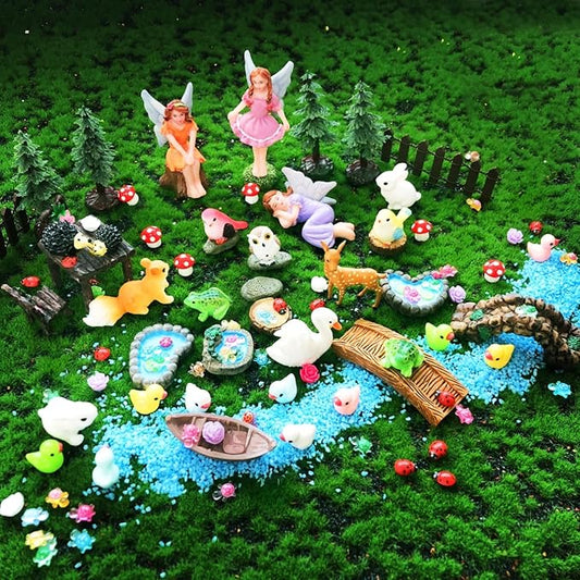 114Pcs Fairy Garden Accessories Outdoor Kit Mini Fairy House Decor Supplies | Resin Fairies Figures with Elves, Deer, Bunny, Squirrel, Owl Figurines for Miniature Garden, Yard, DIY Set