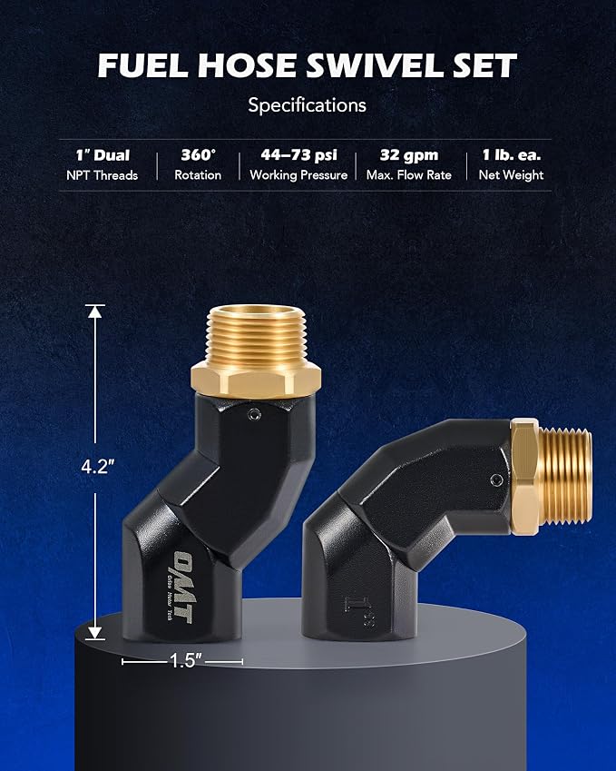 Orion Motor Tech 2pcs 1" NPT Fuel Hose Nozzle Swivel Kit, Multi Plane 360 Rotating Fuel Tank Adapter Swivel Coupler Set with Accessories