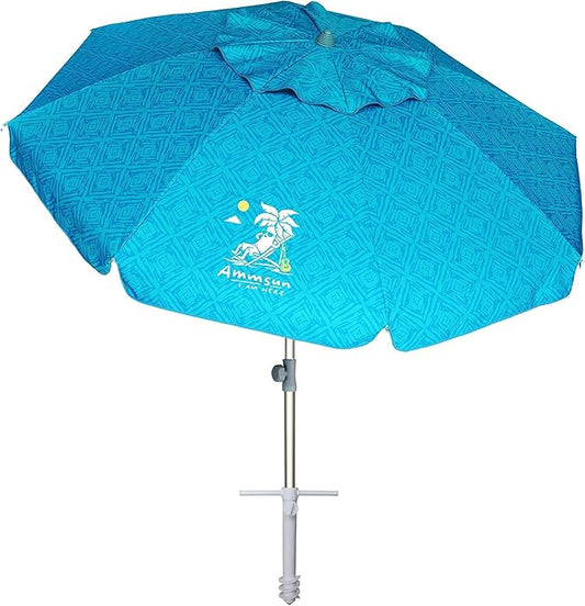 AMMSUN 7ft Heavy Duty High Wind Beach Umbrella with Sand Anchor & Tilt Sun Shelter UPF 50+ Protection Outdoor Sunshade Umbrellas Carry Bag for Patio Garden Pool Backyard Teal