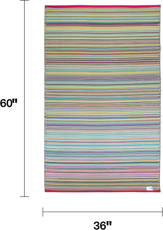 Fab Habitat Outdoor Rug - Waterproof, Fade Resistant, Crease-Free - Premium Recycled Plastic - Striped - Porch, Deck, Balcony, Mudroom, Laundry Room, Patio - Cancun - Candy - 3 x 5 ft