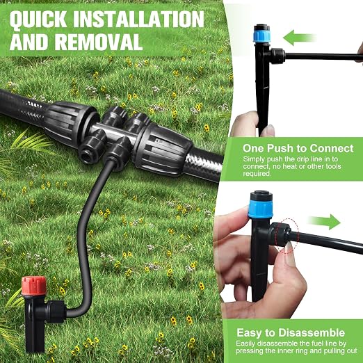 260FT Drip Irrigation System for Garden with 20 Nozzles & Emitters, Garden Watering System with 1/2" & 1/4" Tube and Barbed Fittings - Adjustable Sprinklers Kit for Greenhouse,Lawn,Pond De-Icer