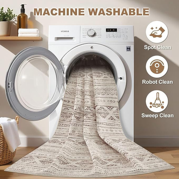 Nakagishi Boho 5x7 Area Rug Living Room Rugs Machine Washable Dark Brown | Soft, Pet & Kid Friendly, Carpet for Living Room/Bedroom/Office/Kitchen/Nursery, Daily Home Decor Stain Resistant Moroccan