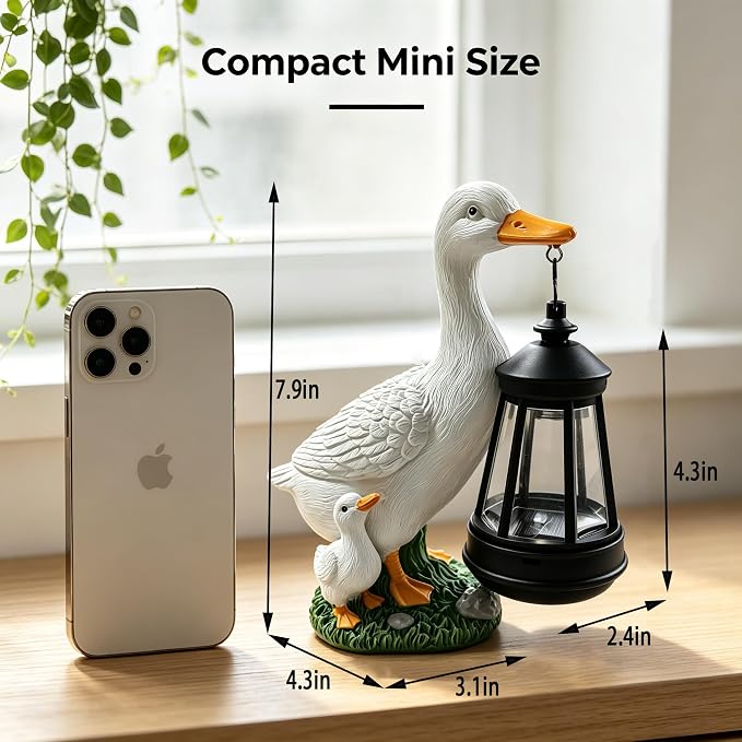 Solar Duck Statue & Lantern, Mother&Baby Resin Light, Outdoor Gift for Mom | Provides Gentle Nighttime Illumination, Creates Warm Cozy Yard Atmosphere, Heartfelt Mother's Day Present