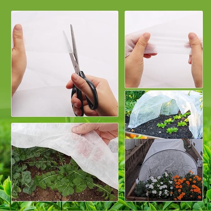 Plant Covers Freeze Protection Kit,10x30Ft Fabric Frost Cloth With 6pcs Garden Hoops & 12 Clips,Floating Row Cover Kit With Greenhouse Hoops Frost Blanket for Plants Vegetables Winter Frost Protection
