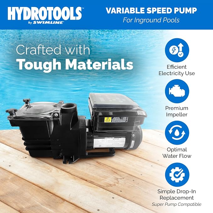 Swimline HYDROTOOLS Variable Speed Swimming Pool Pump for Inground & Above Ground Pools | 1.65 HP, 5820 GPH Self Priming Filter Pumps | 230 V, LED Control Panel, 2-4 Flow Speeds, Strainer Basket, DOE