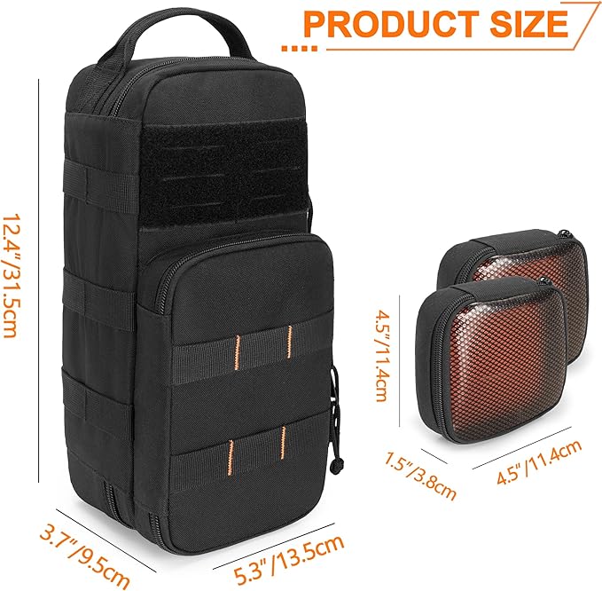 Rexmica Heavy Duty Small Tool Bag Storage with 2 Zipper Pouches, Multi-functional Tactical Molle Tool Organizer Case with Locking Carabiner for Camping, Road Trip, Electricians, EDC, Multimeter Case