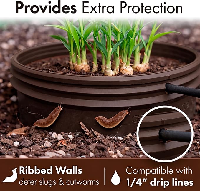 7 inch solid Planting Grow Rings | 24 Pack Earth Brown | One-Piece Design for Deep Root Watering Veggies, Herbs & Flowers | Mulch & Soil Barrier | Deter Slugs and Cutworms | Heavy Duty | Made in USA