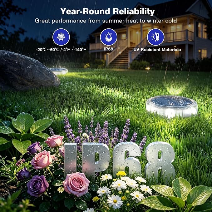YiLaie Solar Ground Lights Outdoor,8 Pack Solar Garden Lights IP68 Waterproof,Bright Solar Driveway Light,Stick & Stake Yard Lights for Pathway Deck Lawn Walkway,Cold White