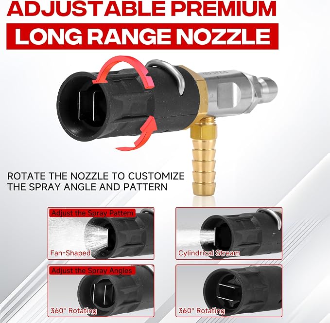Adjustable Long-Range External Chemical Injection Pressure Washer | Downstream Injector Nozzle Kit, 2-2.5 GPM, 1/4" Quick Connect, 15FT Siphon Hose, 2500 to 4000 PSI