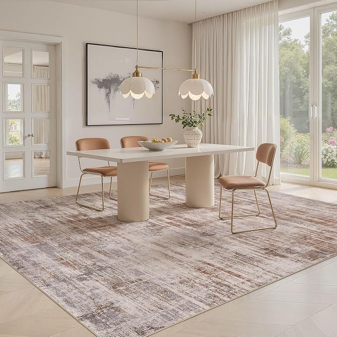 UERMEI 8x10 Area Rug for Living Room Washable Abstract Red Brown Carpet | Low Pile Non-Slip Soft Neutral Modern Kid Pet Friendly Large Rugs For Bedroom Dining Room Nursery Office Indoor Decor