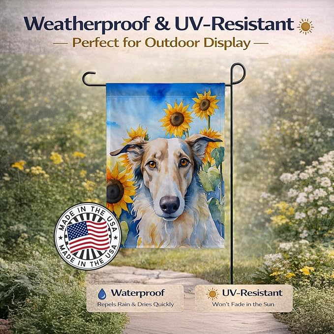 Caroline's Treasures DAC6035GF Borzoi in Sunflowers Garden Flag Mailbox Flag Decorative Yard Flag Banner Outside Patio Artwork Yard Flower Beds, Garden Size, Multicolor