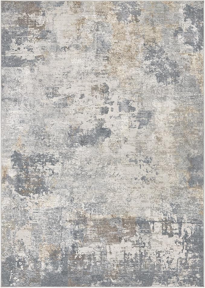 UERMEI 9x12 Area Rug Living Room Rugs - Washable Neutral Modern Abstract Soft Thin Large Rug Indoor Floor No Slip Rug Carpet for Bedroom Under Dining Table Home Office Decor - Blue Grey