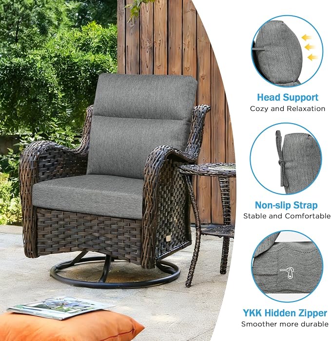 Outdoor Patio Chair Cushions 44x21x3.5 inch, Set of 2 Thicken Comfy Cushions for Rocker Non Slip Fade Shield Water Repellent High Back with Ties, Linenweave Gray