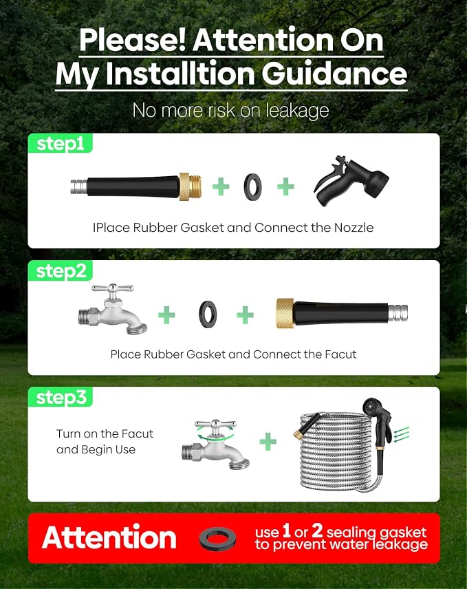 BlueGarden Metal Garden Hose 100 ft with 10 Function Nozzle,No Kinking,Flexible,Heavy Duty & Lightweight Water Pipe,Stainless Steel Outdoor Water Hose for Yard and Lawn,Non-Expandable 100 feet