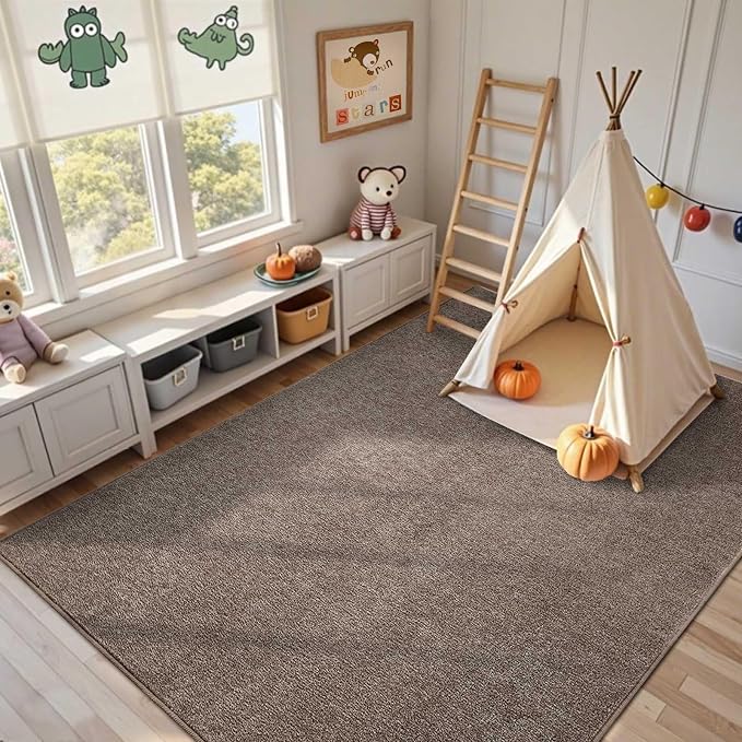 6x9 Large Brown/White Area Rug Non-Slip Washable for Living Room Bedroom | Soft丨Stays Put丨Low Pile Thin丨Lays Flat丨Kid & Pet Friendly丨Dorm丨Dining Room丨Nursery丨Playroom丨Indoor丨Laundry丨Carpet丨Home Decor