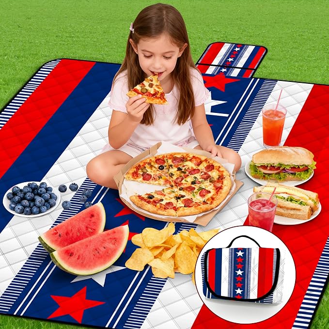Poedist Extra Large Picnic Blanket Waterproof,80"x 80"Foldable Machine Washable Beach Blanket,Outdoor Blanket for 6-8 Adults, for Indoor Crawling,Park Beach,Camping,Hiking,Family Travel(National Flag)