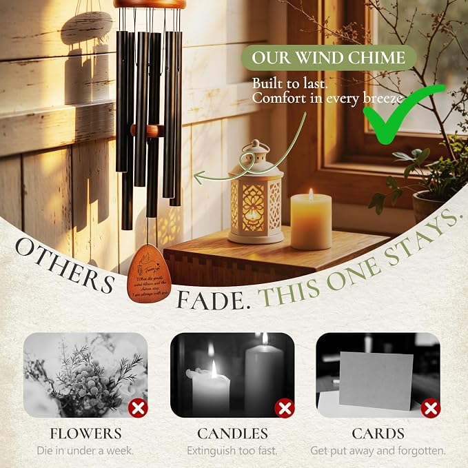 37" Memorial Wind Chimes for Loss of Loved One – Sympathy & Bereavement Gift for Mom, Dad, Husband, or Grandparents, Outdoor Garden Decor with Deep Soothing Tone