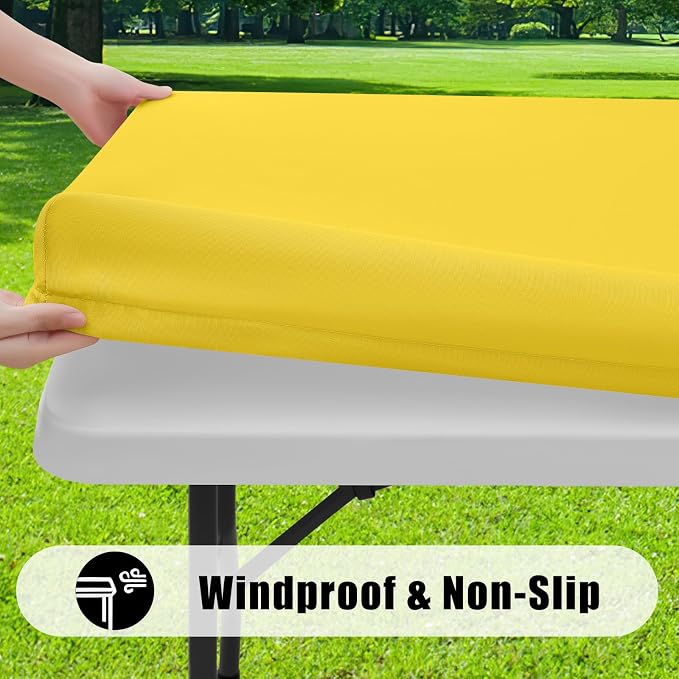 Smiry 6 Pack Rectangle Picnic Table Cloth, Waterproof Elastic Fitted Tablecloths, Washable Polyester Rectangular Patio Table Cover for Camping, Indoor and Outdoor (Yellow, 30"x72")