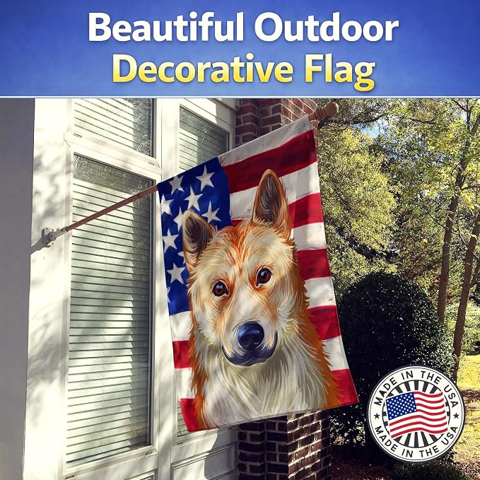 Caroline's Treasures CK6596CHF Korean Jindo American Flag House Flag Large Porch Sleeve Pole Decorative Outside Yard Banner Artwork Wall Hanging, Polyester, House Size, Multicolor
