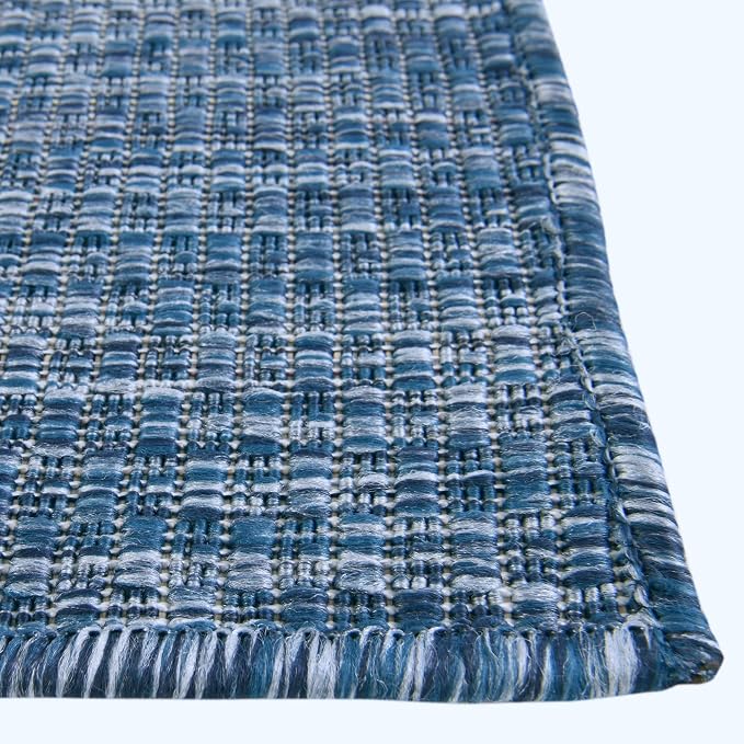 Unique Loom Collection Casual Transitional Solid Heathered Indoor/Outdoor Flatweave Area Rug (5' 1" Square, Blue/Navy Blue)